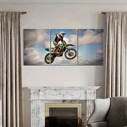 3pcs Motocross Racing Dirt Bike Rider in Action Wall Art Set Canvas Framed 60x90cm - High Quality Print 100% Australian Made Wall Canvas Ready to Hang