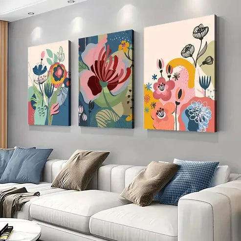 3pcs Abstract Decorative London Flower Market Wall Art Canvas Unframed - High Quality Print 100% Australian Made Wall Canvas - Bella Home Decor