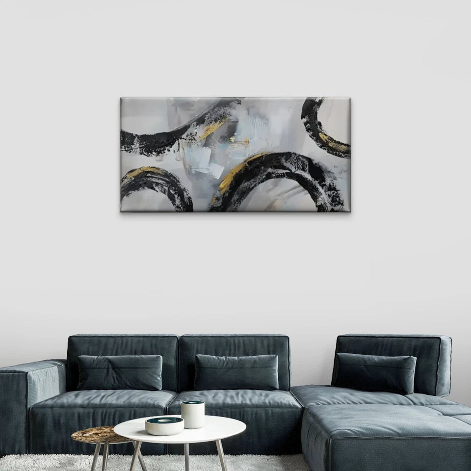 Black Yellow Swirls Textured Wall Art Canvas Office Home Room Framed 120x60cm