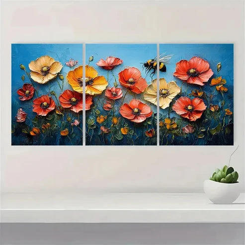 3pcs California Poppy Painting Bee FG Wall Art Set Canvas Unframed - High Quality Print 100% Australian Made Wall Canvas - Bella Home Decor