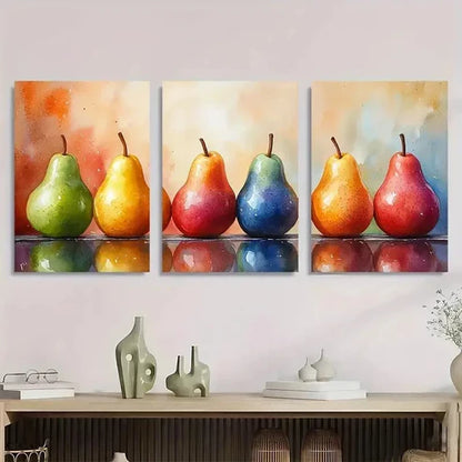 3pcs Pear Fruits Watercolor Still Life Wall Art Canvas Unframed - High Quality Print 100% Australian Made Wall Canvas