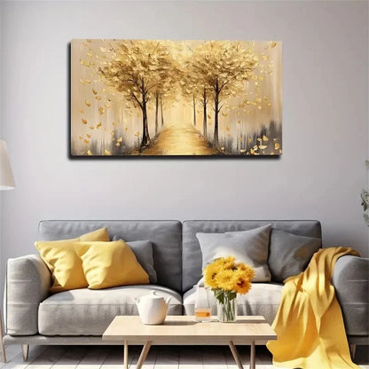 Golden-Yellow Trees Vintage Wall Art Canvas Office Home Room Framed 120x60cm