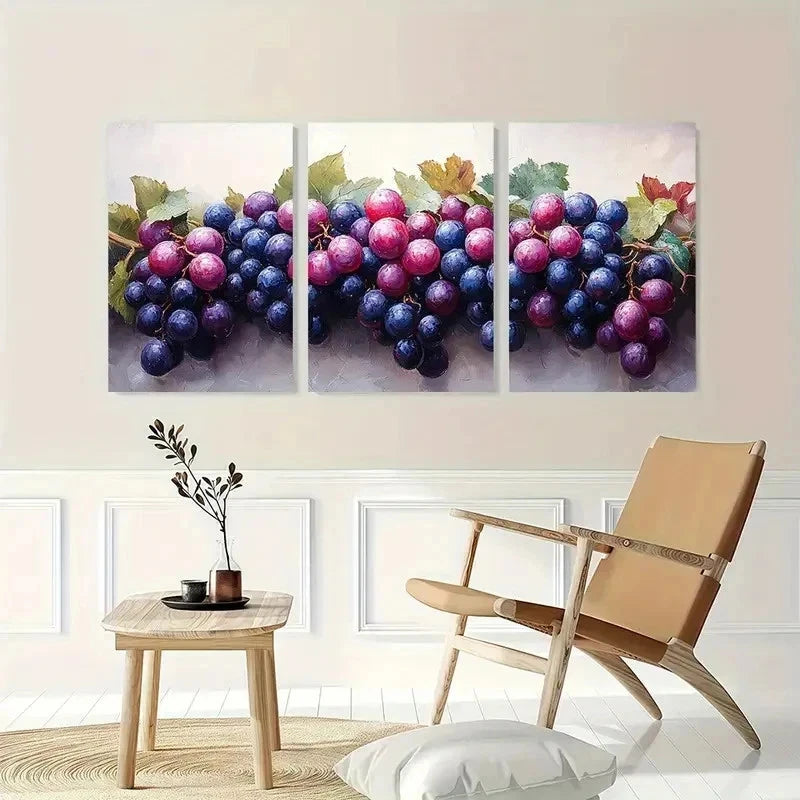 3pcs Décor Botanical Bunch Of Grapes Perfect Wall Art Set Canvas Framed 40x60cm - High Quality Print 100% Australian Made Wall Canvas Ready to Hang - Bella Home Decor