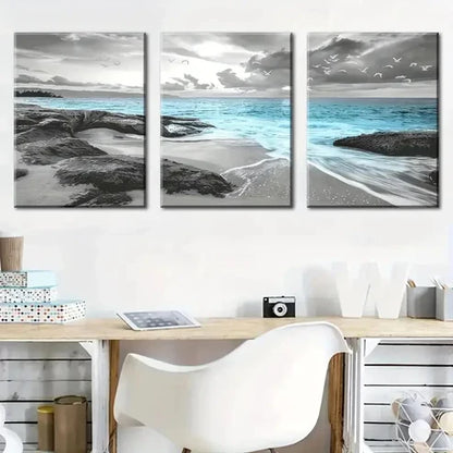 3pcs Ocean Beach Sea Reef Seagull Wall Art Set Canvas Unframed - High Quality Print 100% Australian Made Wall Canvas