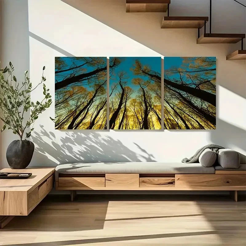 3pcs Triptychof Trees in Forest Metal Print Ready to Hang Art