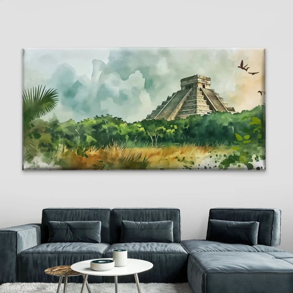 Ancient Mayan Pyramid Wall Art Canvas Office Home Room Framed 120x60cm