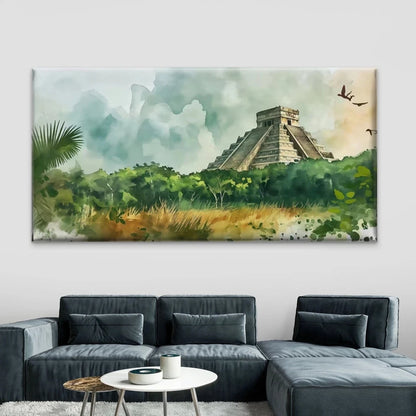 Ancient Mayan Pyramid Wall Art Canvas Office Home Room Framed 120x60cm