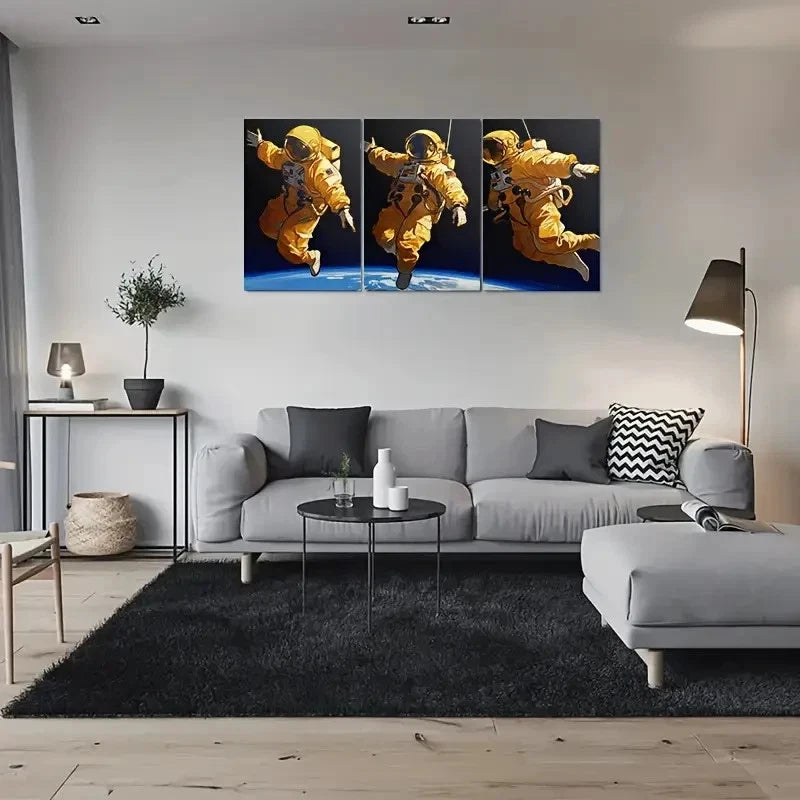 3pcs Adventure Astronaut Floating Space Metal Print Ready to Hang Art - Bella Home Decor