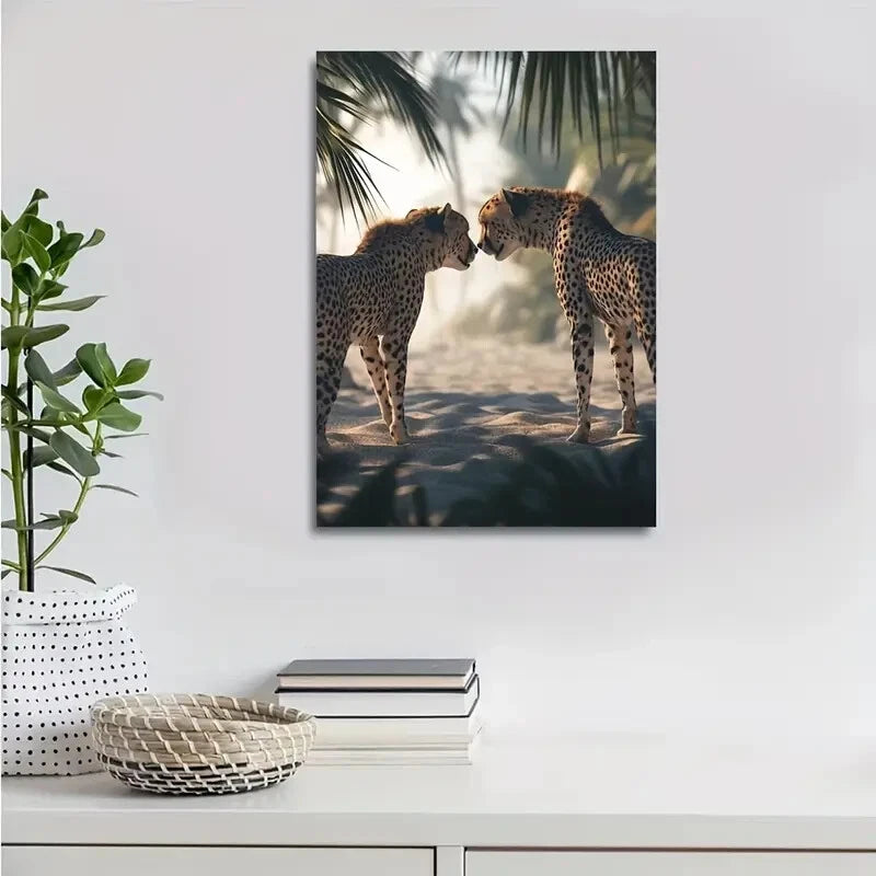 Dreamlike Cheetahs on Sandy Beach Painting 40x60cm Metal Print Ready to Hang - Bella Home Decor