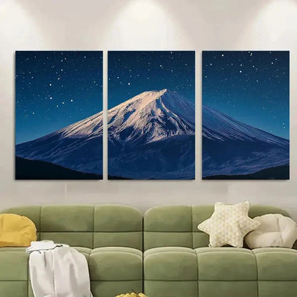 3pcs Snowy Mountain Peak Starry Night Sky Metal Print Ready to Hang Art - Bella Home Decor
