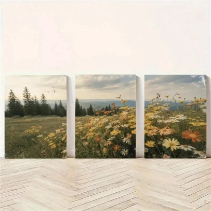 3pcs Wildflower & Pine Tree Vintage Style  Wall Art Set Canvas Framed 50x70cm - High Quality Print 100% Australian Made Wall Canvas Ready to Hang