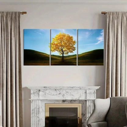 3pcs Golden Trees In The Valley Modern Wall Art Set Canvas Framed 40x60cm - High Quality Print 100% Australian Made Wall Canvas Ready to Hang - Bella Home Decor