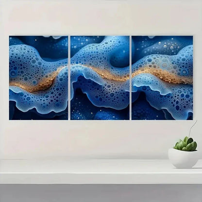 3pcs Shades of Indigo & Honeycomb TR  Wall Art Set Canvas Unframed - High Quality Print 100% Australian Made Wall Canvas - Bella Home Decor