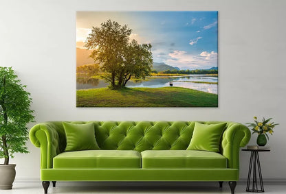 Woman Sitting On A Bench At Lake Wall Art Decor 100% Australian Made - Bella Home Decor
