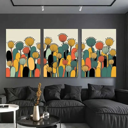 3pcs Abstract Flowers Geometric Shapes Metal Print Ready to Hang Art - Bella Home Decor