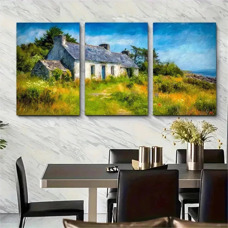 3pcs Vintage Beach In Spring Cottage Perfect Wall Art Set Canvas Framed 50x70cm - High Quality Print 100% Australian Made Wall Canvas Ready to Hang
