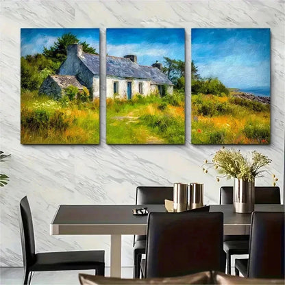 3pcs Vintage Beach In Spring Cottage Perfect Wall Art Set Canvas Framed 50x70cm - High Quality Print 100% Australian Made Wall Canvas Ready to Hang