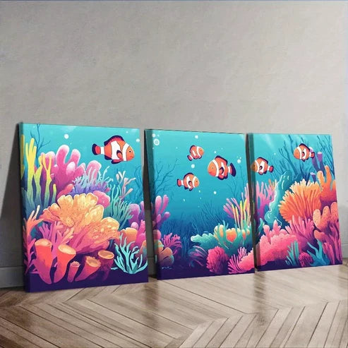 3 PCS Depicting A Coral Reef Scene Nature Wall Art Set Canvas Unframed - High Quality Print 100% Australian Made Wall Canvas