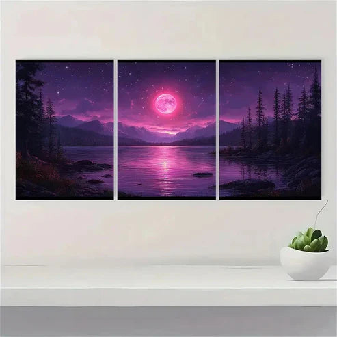 3pcs Purple Moon Mystical Realm Art A Wall Art Set Canvas Unframed - High Quality Print 100% Australian Made Wall Canvas - Bella Home Decor
