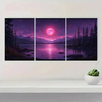 3pcs Purple Moon Mystical Realm Art A Wall Art Set Canvas Unframed - High Quality Print 100% Australian Made Wall Canvas - Bella Home Decor