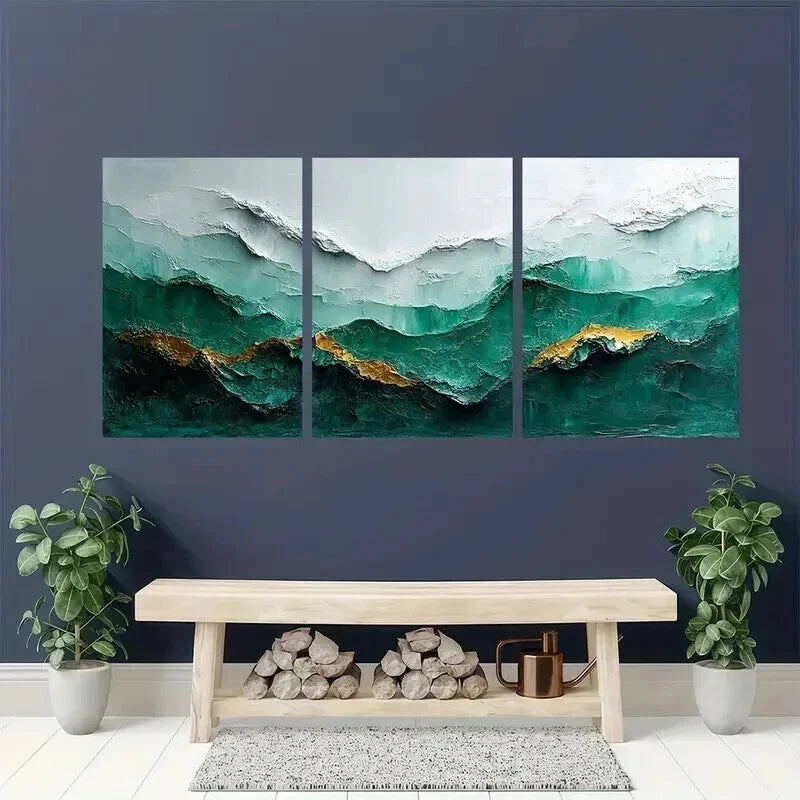 3pcs Abstract White And Green Texture Wall Art Set Canvas Framed 40x60cm - High Quality Print 100% Australian Made Wall Canvas Ready to Hang - Bella Home Decor