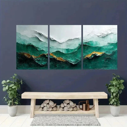 3pcs Abstract White And Green Texture Wall Art Set Canvas Framed 40x60cm - High Quality Print 100% Australian Made Wall Canvas Ready to Hang - Bella Home Decor