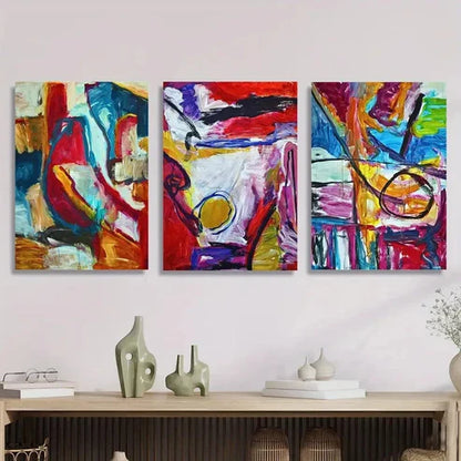 3pcs Vibrant Abstract Floral Wall Art Set Canvas Unframed - High Quality Print 100% Australian Made Wall Canvas