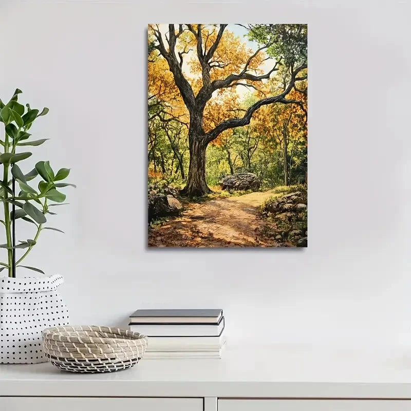 Flourishing Oak Forest with Vibrant Autumn Foliage 40x60cm Metal Print Ready to Hang - Bella Home Decor