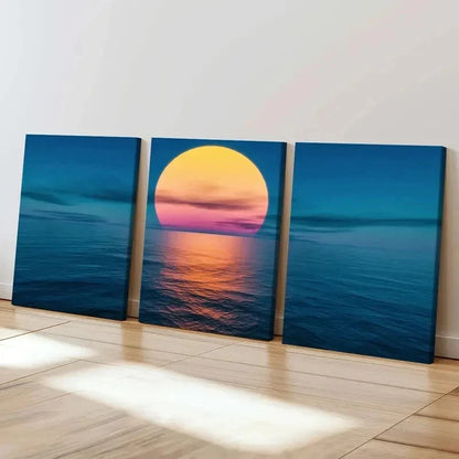 3pcs Sea Surface At Sunset Landscape Wall Art Set Canvas Framed 60x90cm - High Quality Print 100% Australian Made Wall Canvas Ready to Hang - Bella Home Decor