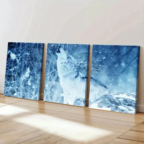3pcs Wolf Howling In The Snow Decoration Wall Art Set Canvas Unframed - High Quality Print 100% Australian Made Wall Canvas