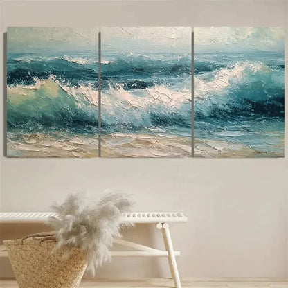 3pcs Waves Seascape Ocean Wall Art Set Canvas Framed 50x70cm - High Quality Print 100% Australian Made Wall Canvas Ready to Hang