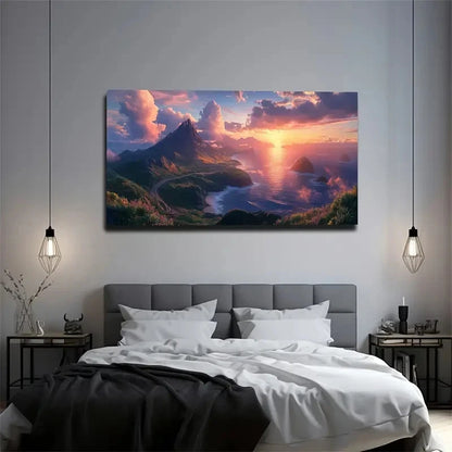 Sunset Seascape Abstract Wall Art Canvas Office Home Room Framed 120x60cm