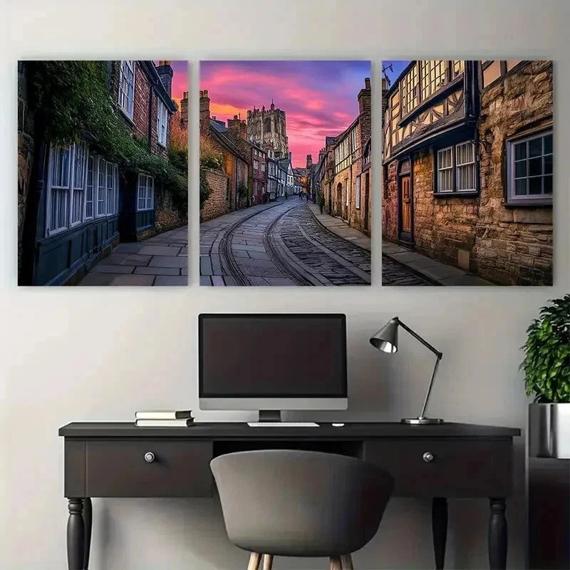 3pcs England Travel Posters UK Street Perfect Wall Art Set Canvas Framed 50x70cm - High Quality Print 100% Australian Made Wall Canvas Ready to Hang