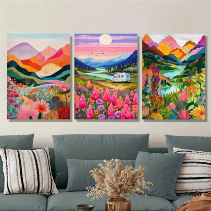 3pcs Gorgeous Lakes and Mountains Perfect Wall Art Set Canvas Framed 60x90cm - High Quality Print 100% Australian Made Wall Canvas Ready to Hang - Bella Home Decor