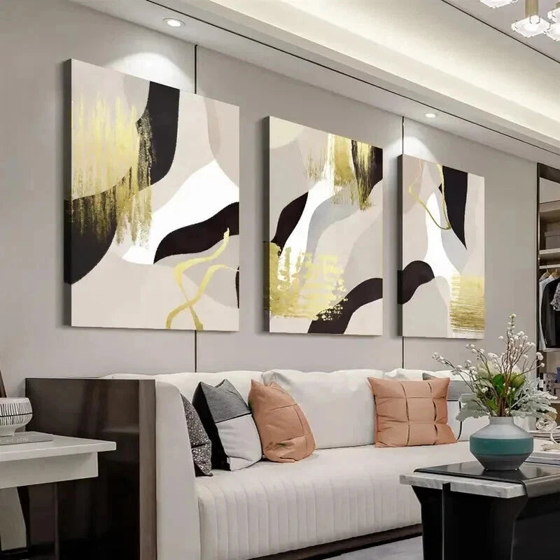 3pcs Abstract Black & Golden Décor Perfect Wall Art Set Canvas Framed 60x90cm - High Quality Print 100% Australian Made Wall Canvas Ready to Hang - Bella Home Decor