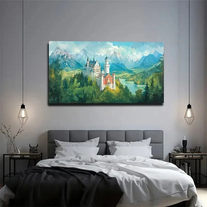 Castle On A High Mountain Wall Art Canvas Office Home Room Framed 120x60cm