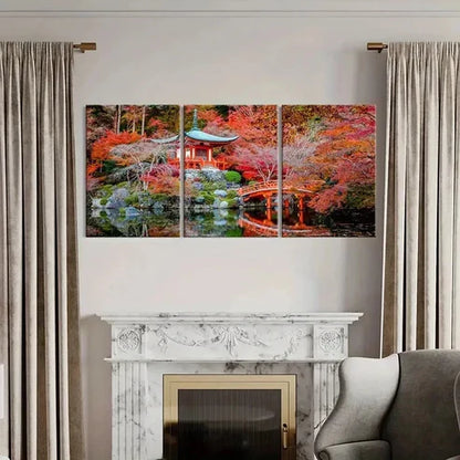3pcs Kyoto Daigoji Temple Red Maple Leaves Wall Art Canvas Unframed - High Quality Print 100% Australian Made Wall Canvas