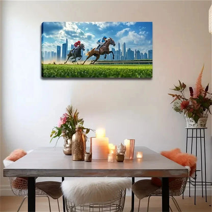 Two Riders Are Speeding Track Wall Art Canvas Office Home Room Framed 120x60cm - Bella Home Decor