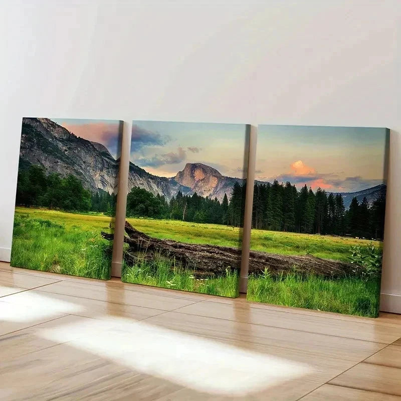 3pcs Mountains Grass Dead Trees Painting Wall Art Set Canvas Framed 50x70cm - High Quality Print 100% Australian Made Wall Canvas Ready to Hang