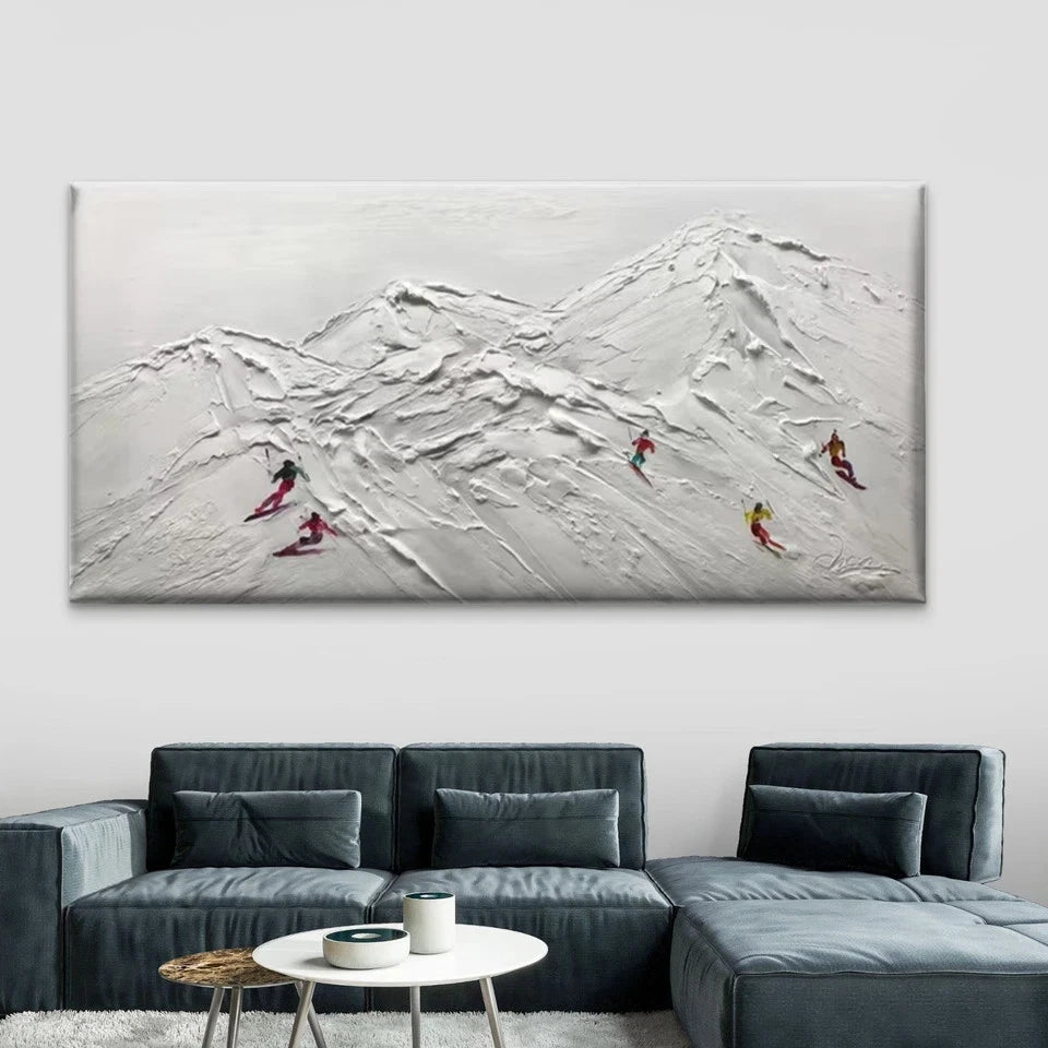 Winter Skiing Scene Painting Wall Art Canvas Office Home Room Framed 120x60cm