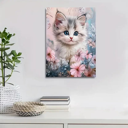 Cute Ragdoll Kitten with Blue Eyes & Pastel Flowers 40x60cm Metal Print Ready to Hang - Bella Home Decor