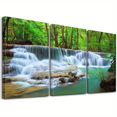 3pcs Modern Forest & White-Capped Waterfall Wall Art Canvas Unframed - High Quality Print 100% Australian Made Wall Canvas