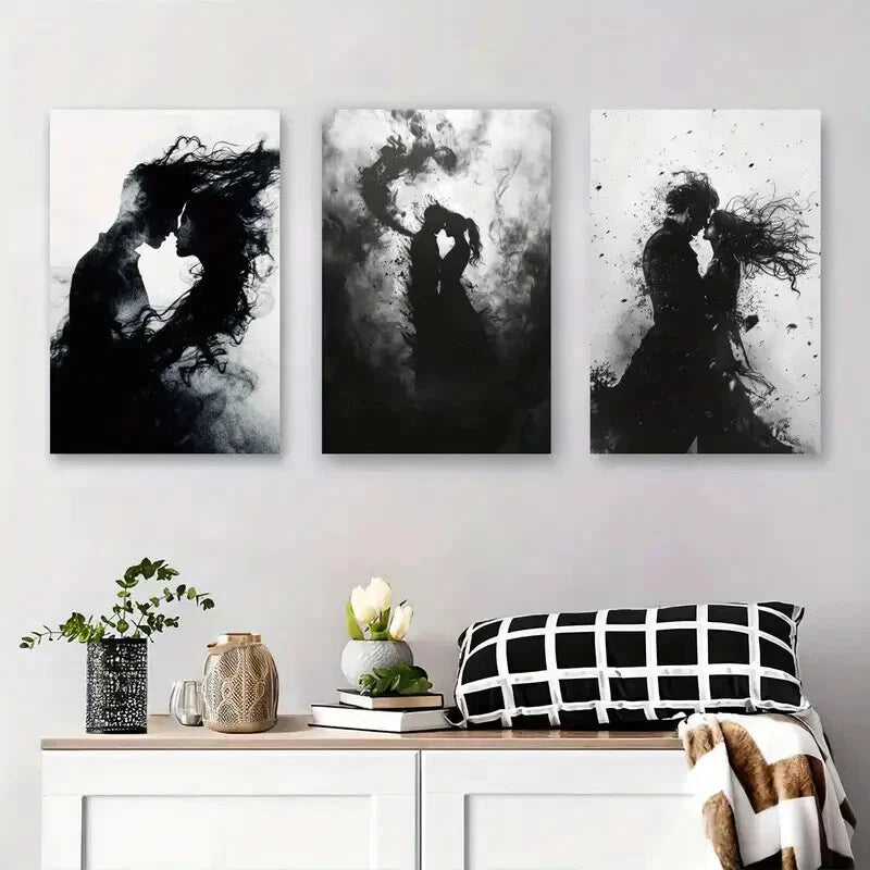 3pcs Abstract Black White Couple Kiss Perfect Wall Art Set Canvas Framed 60x90cm - High Quality Print 100% Australian Made Wall Canvas Ready to Hang - Bella Home Decor
