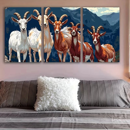 3pcs Top of The Goats Decor Wall Art Set Canvas Framed 50x70cm – High Quality Print 100% Australian Made Wall Canvas Ready to Hang