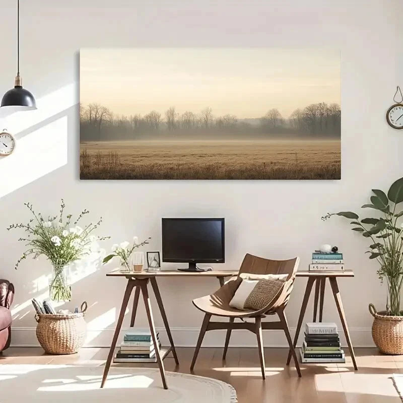 Trees & Golden Grass Serene Wall Art Canvas Office Home Room Framed 120x60cm - Bella Home Decor