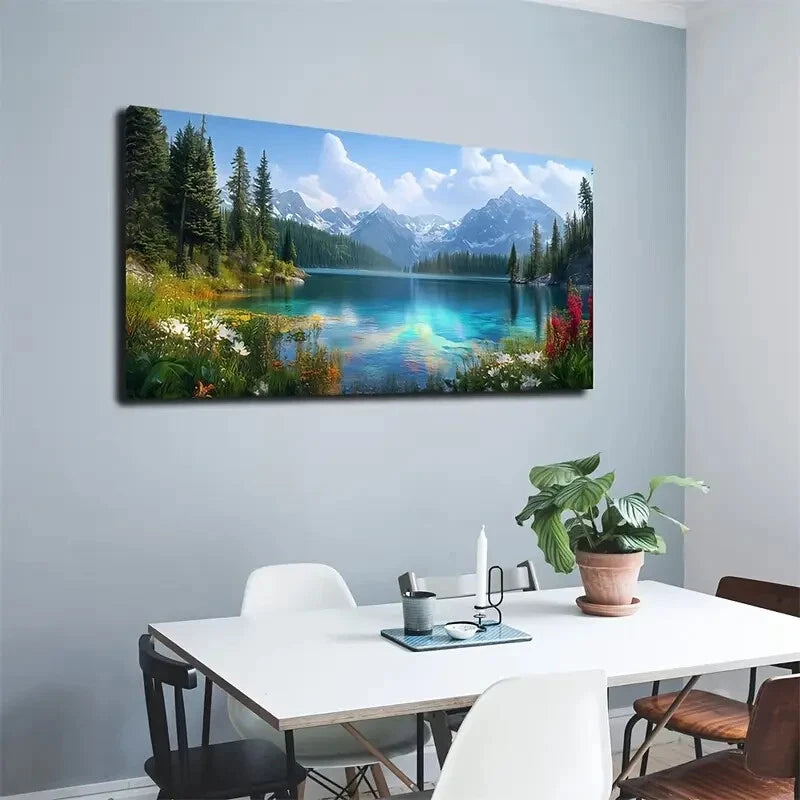 Autumn Lake & Birch Trees wall canvas office home room framed 120x60cm - Bella Home Decor