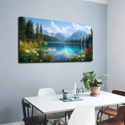 Autumn Lake & Birch Trees wall canvas office home room framed 120x60cm - Bella Home Decor