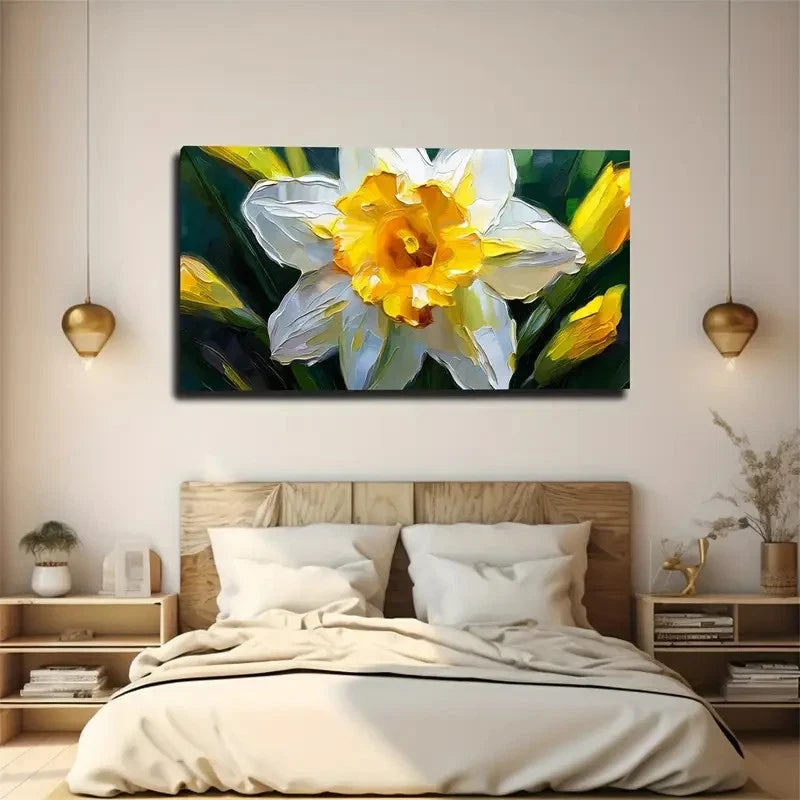 White Daffodil Flower Wall Art Canvas Office Home Room Framed 120x60cm