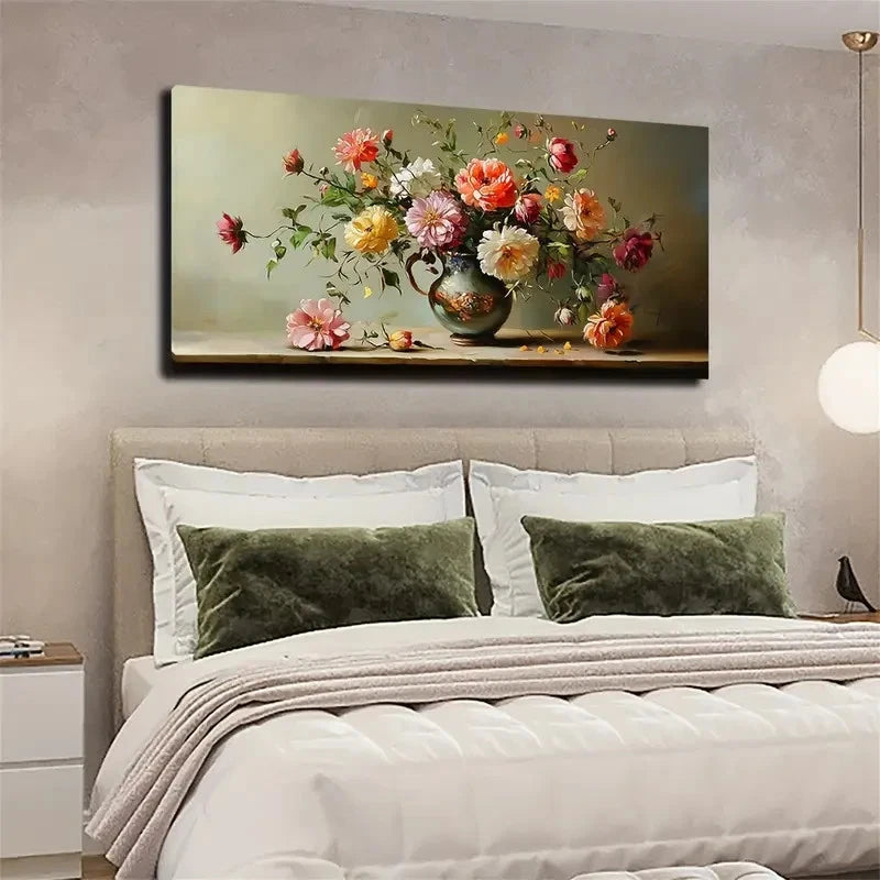 Realistic Blooming Flowers Wall Art canvas office home room framed 120x60cm