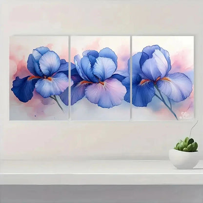 3pcs  Vibrant Blue & Purple Flowers HJ  Wall Art Set Canvas Framed 60x90cm - High Quality Print 100% Australian Made Wall Canvas Ready to Hang - Bella Home Decor